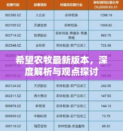 希望农牧最新版本的深度解析与观点探讨